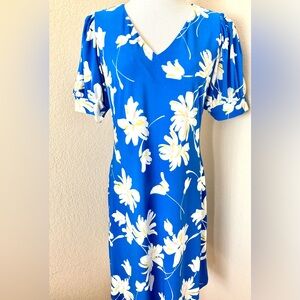 Tommy Hilfiger floral dress blue white puff sleeves V neck blue dress mini dress
